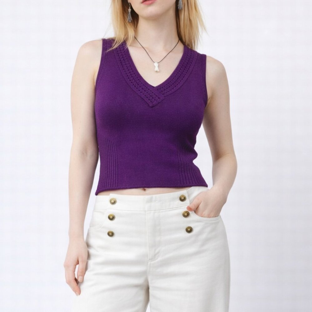 Pria - Purple V-neck Sleeveless Sweater - Womens S